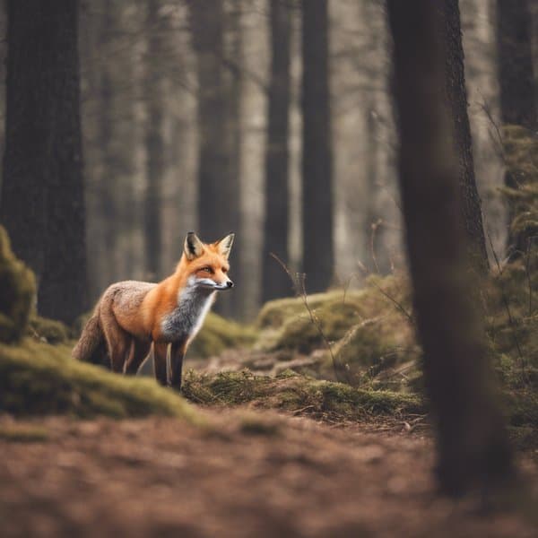 A fox in a forest.