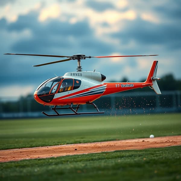 Helicopter Hovering Over Baseball Field.