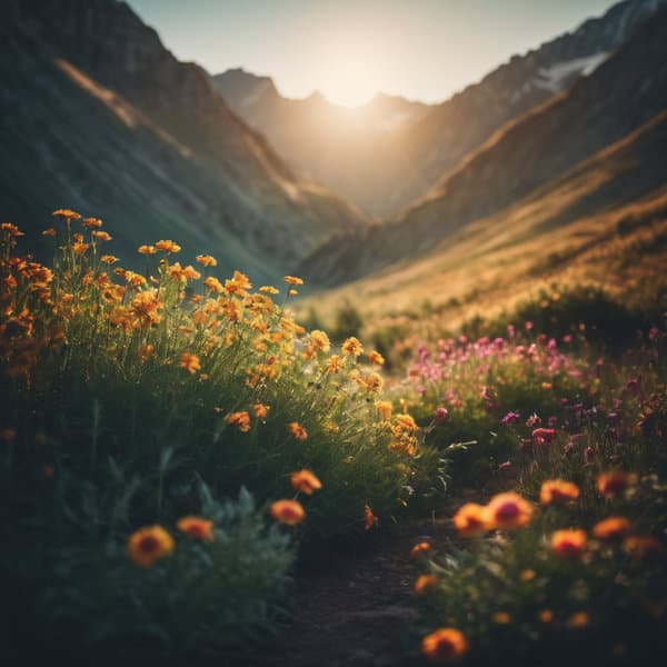 Landscape with flowers.